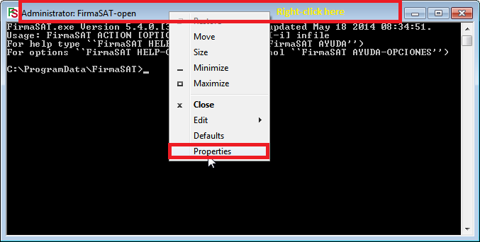 Right click in the top bar and select properties