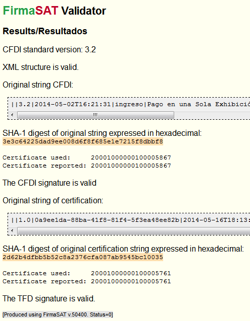 Validator results