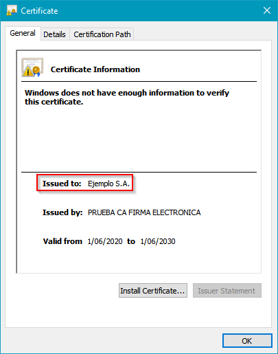 Ejemplo certificate